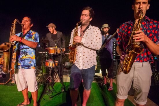 5 man band playing jazz music.