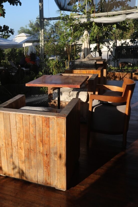 Seating area for dining poolside